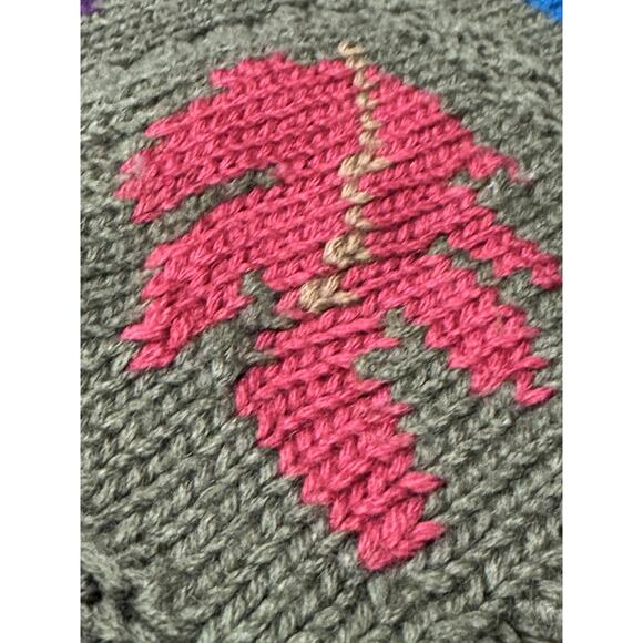 Vintage Mark Shale Large Wool Olive Green Autumn Fall Leaves AOP Sweater - Picture 7 of 10